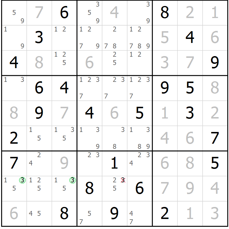Position des candidats pour la solution de la Gr 40 page 43 du magazine de sudoku Virtuose n° 112