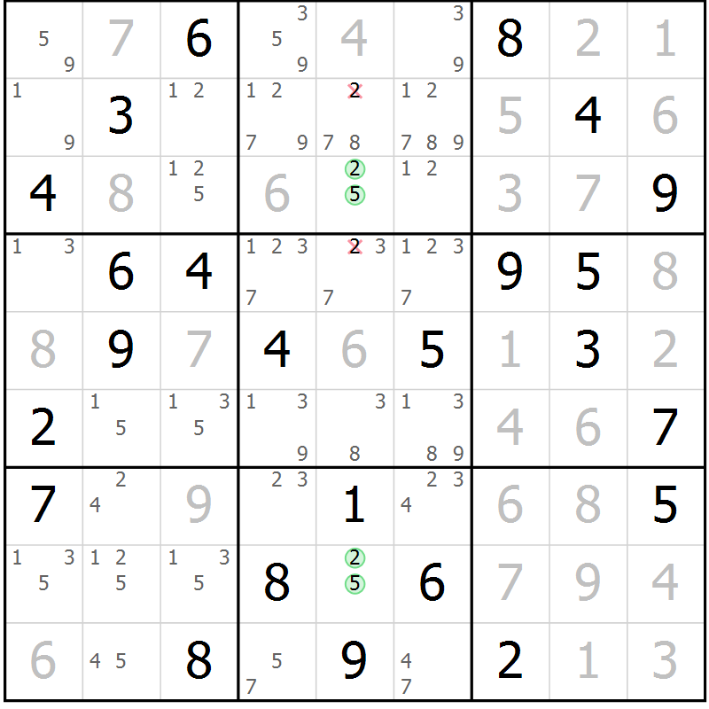 Position des candidats pour la solution de la Gr 40 page 43 du magazine de sudoku Virtuose n° 112