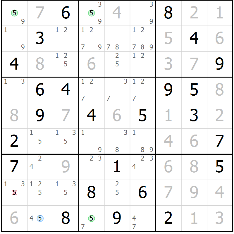 Position des candidats pour la solution de la Gr 40 page 43 du magazine de sudoku Virtuose n° 112