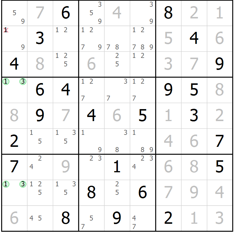 Position des candidats pour la solution de la Gr 40 page 43 du magazine de sudoku Virtuose n° 112