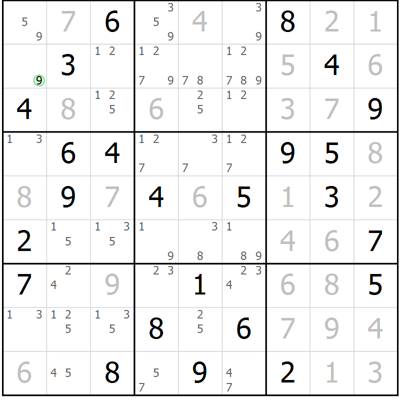 Position des candidats pour la solution de la Gr 40 page 43 du magazine de sudoku Virtuose n° 112