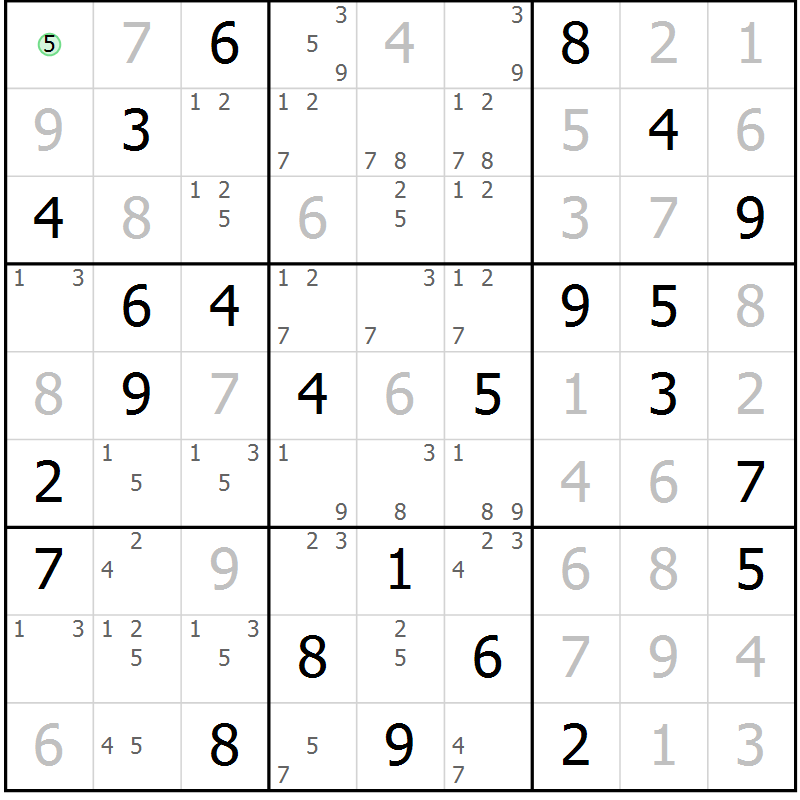 Position des candidats pour la solution de la Gr 40 page 43 du magazine de sudoku Virtuose n° 112