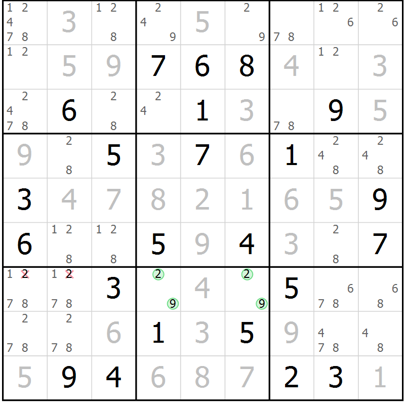 Position des candidats pour la solution de la Gr 41 page 44 du magazine de sudoku Virtuose n° 112