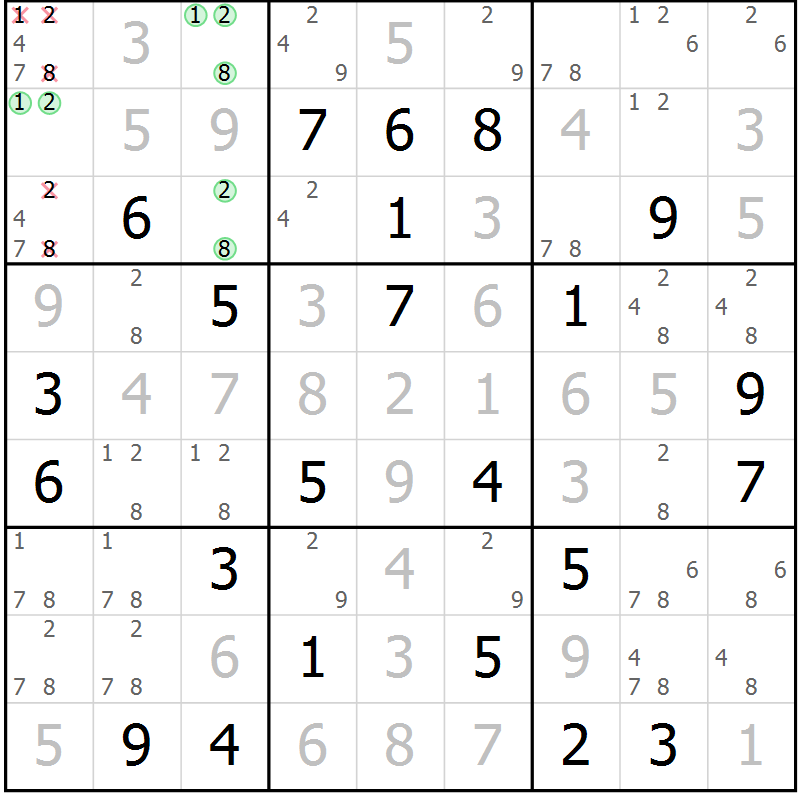 Position des candidats pour la solution de la Gr 41 page 44 du magazine de sudoku Virtuose n° 112