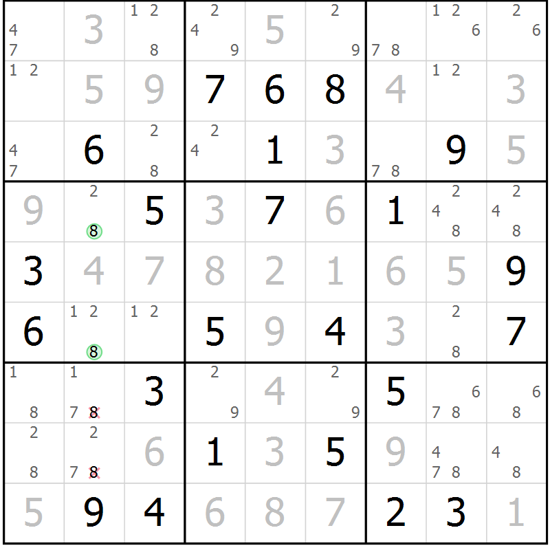 Position des candidats pour la solution de la Gr 41 page 44 du magazine de sudoku Virtuose n° 112