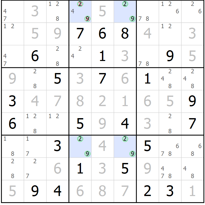 Position des candidats pour la solution de la Gr 41 page 44 du magazine de sudoku Virtuose n° 112