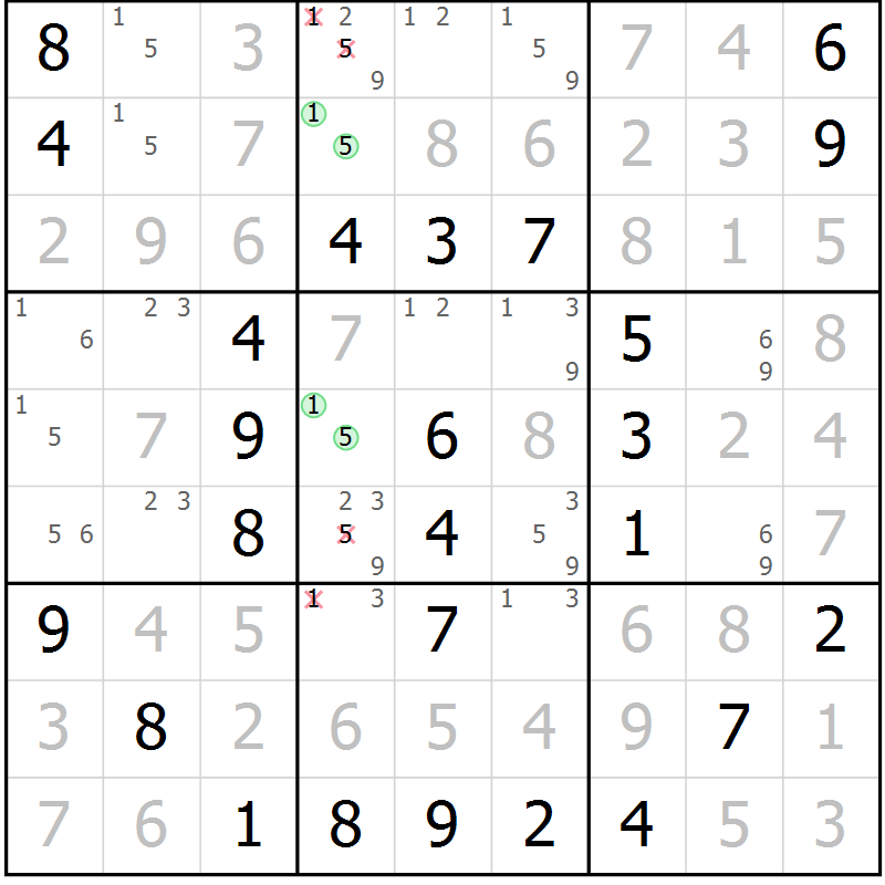 Position des candidats pour la solution de la Gr 42 page 45 du magazine de sudoku Virtuose n° 112