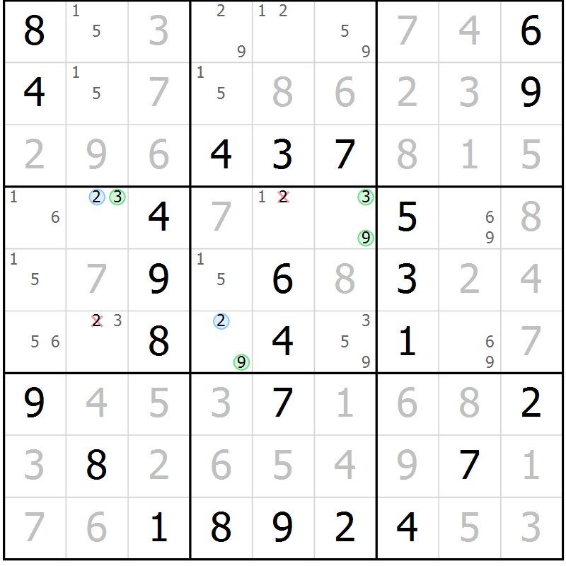 Position des candidats pour la solution de la Gr 42 page 45 du magazine de sudoku Virtuose n° 112