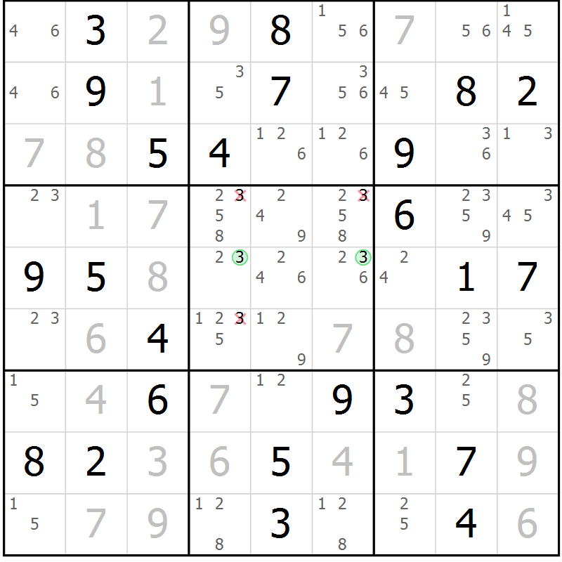 Position des candidats pour la solution de la Gr 43 page 46 du magazine de sudoku Virtuose n° 112