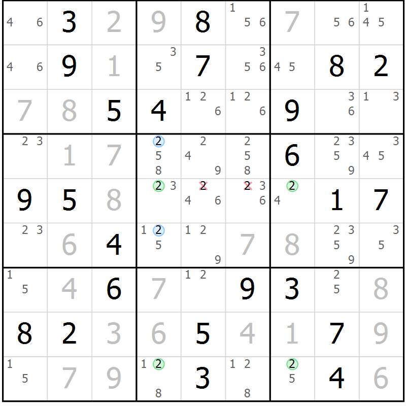Position des candidats pour la solution de la Gr 43 page 46 du magazine de sudoku Virtuose n° 112