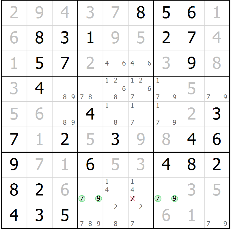 Position des candidats pour la solution de la Gr 44 page 47 du magazine de sudoku Virtuose n° 112