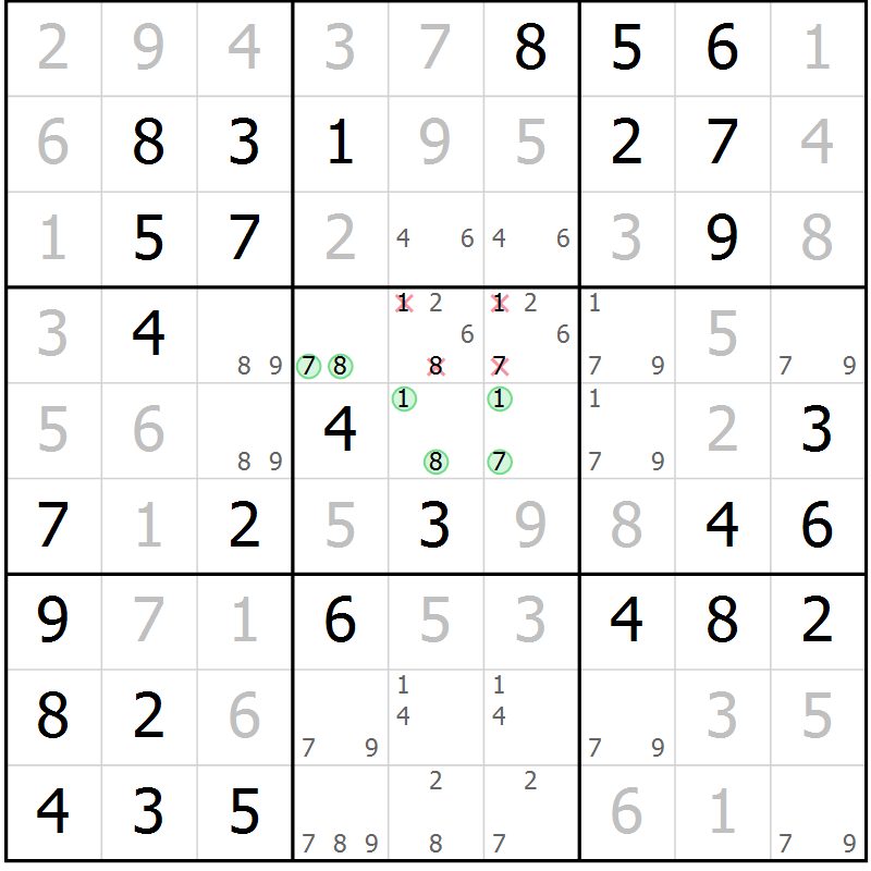 Position des candidats pour la solution de la Gr 44 page 47 du magazine de sudoku Virtuose n° 112