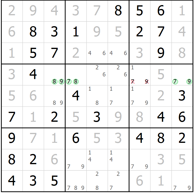 Position des candidats pour la solution de la Gr 44 page 47 du magazine de sudoku Virtuose n° 112