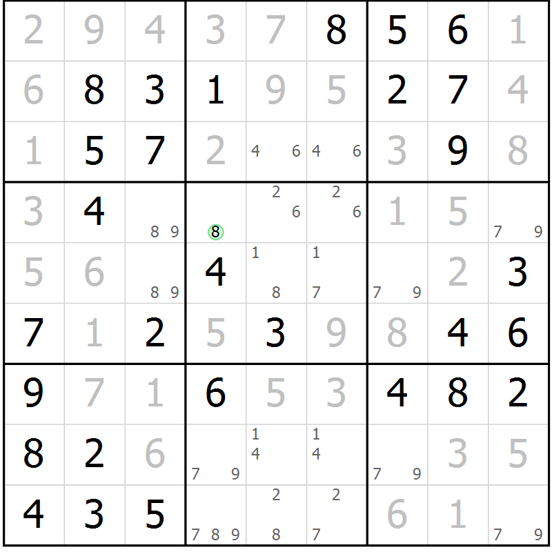 Position des candidats pour la solution de la Gr 44 page 47 du magazine de sudoku Virtuose n° 112