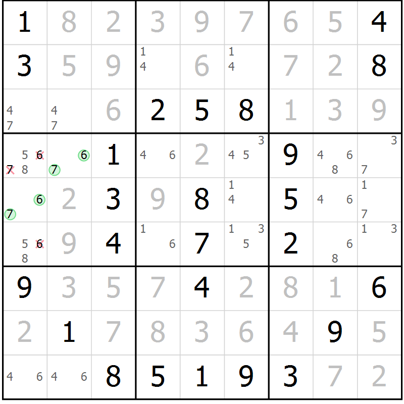 Position des candidats pour la solution de la Gr 45 page 48 du magazine de sudoku Virtuose n° 112