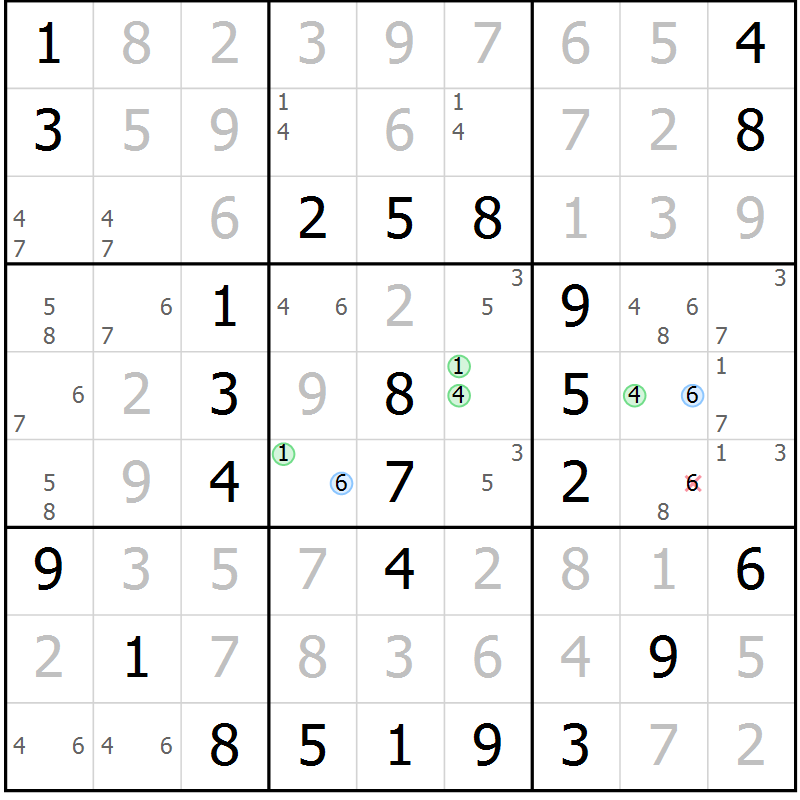 Position des candidats pour la solution de la Gr 45 page 48 du magazine de sudoku Virtuose n° 112