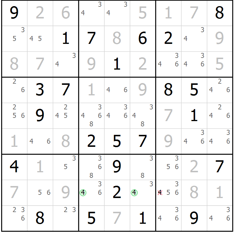Position des candidats pour la solution de la Gr 46 page 49 du magazine de sudoku Virtuose n° 112