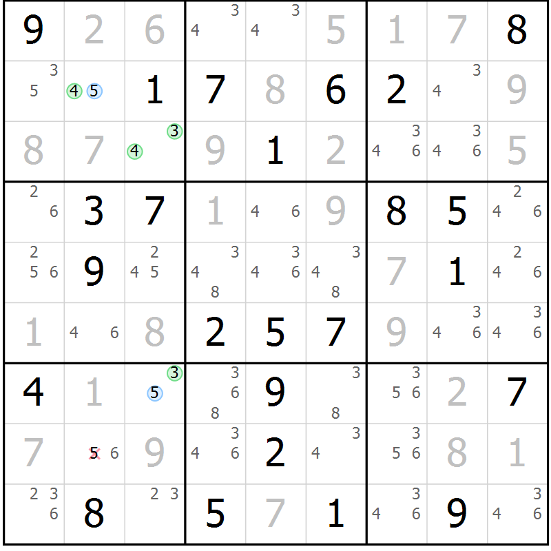 Position des candidats pour la solution de la Gr 46 page 49 du magazine de sudoku Virtuose n° 112