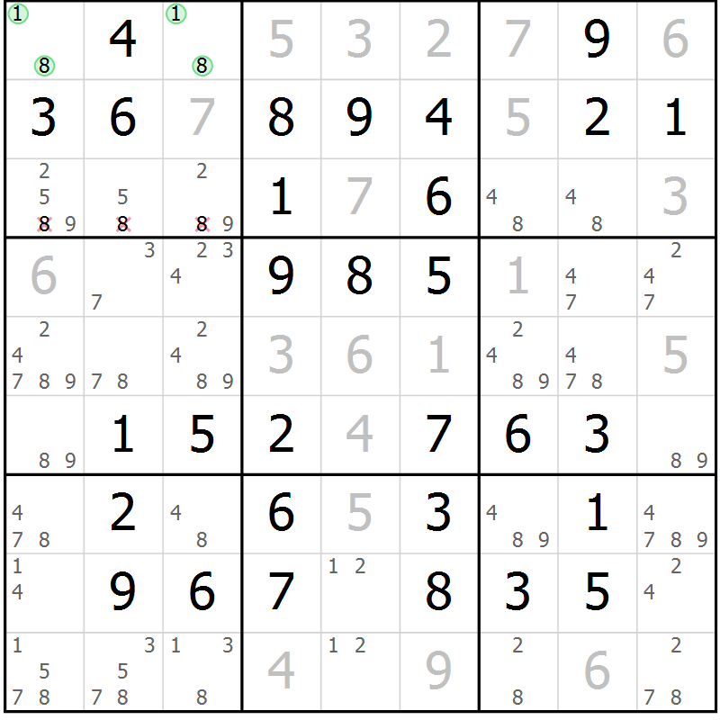 Position des candidats pour la solution de la Gr 47 page 50 du magazine de sudoku Virtuose n° 112