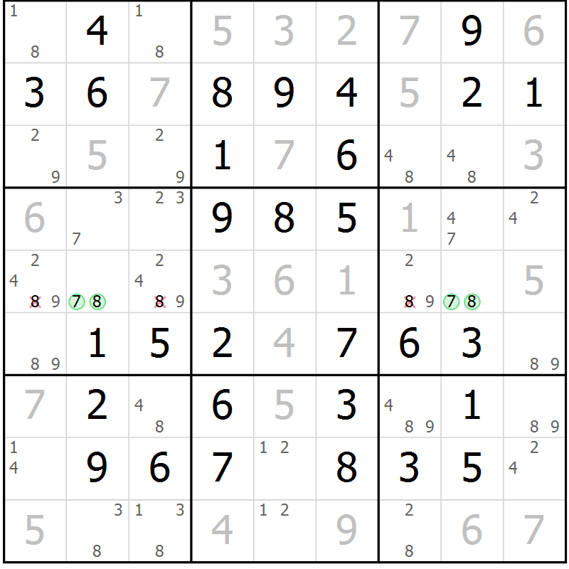 Position des candidats pour la solution de la Gr 47 page 50 du magazine de sudoku Virtuose n° 112