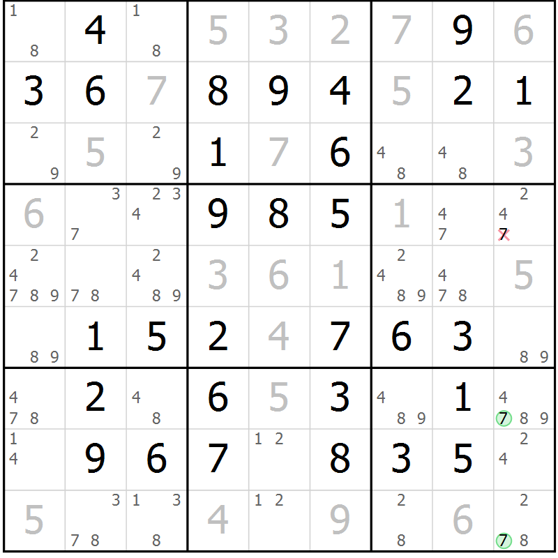 Position des candidats pour la solution de la Gr 47 page 50 du magazine de sudoku Virtuose n° 112
