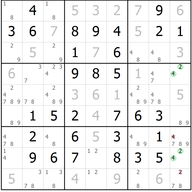 Position des candidats pour la solution de la Gr 47 page 50 du magazine de sudoku Virtuose n° 112