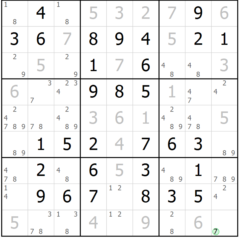 Position des candidats pour la solution de la Gr 47 page 50 du magazine de sudoku Virtuose n° 112