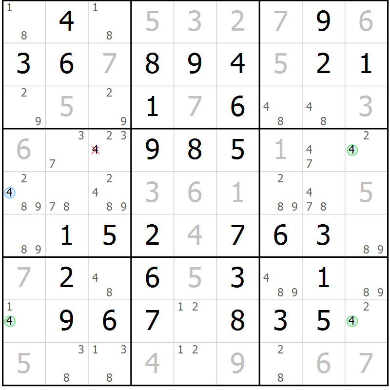 Position des candidats pour la solution de la Gr 47 page 50 du magazine de sudoku Virtuose n° 112