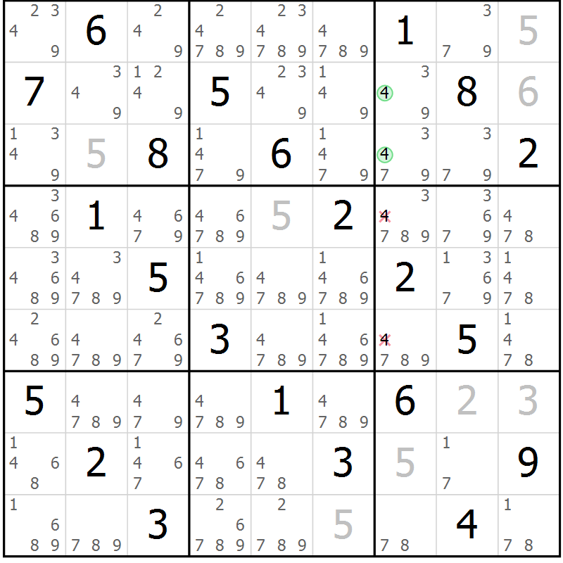 Position des candidats pour la solution de la Gr 48 page 51 du magazine de sudoku Virtuose n° 112