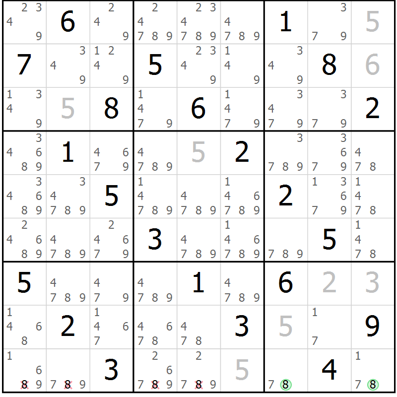 Position des candidats pour la solution de la Gr 48 page 51 du magazine de sudoku Virtuose n° 112