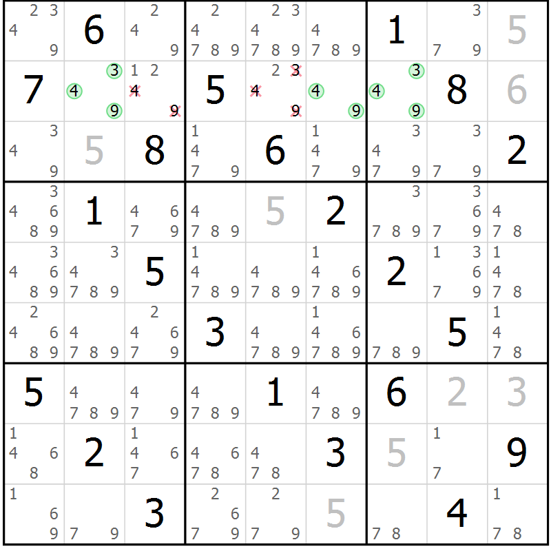 Position des candidats pour la solution de la Gr 48 page 51 du magazine de sudoku Virtuose n° 112