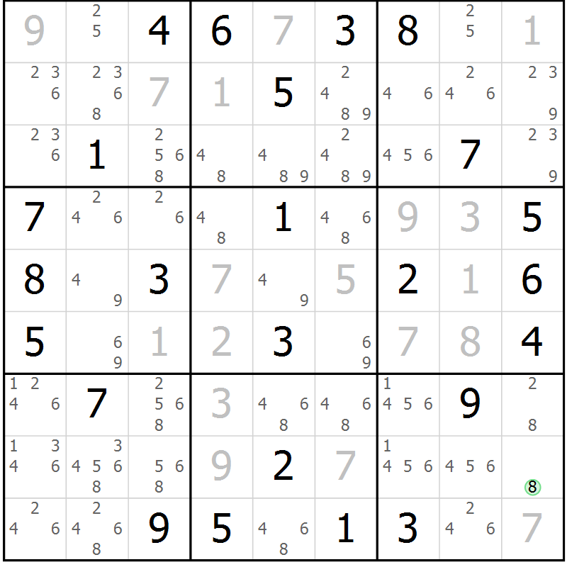 Position des candidats pour la solution de la Gr 49 page 52 du magazine de sudoku Virtuose n° 112