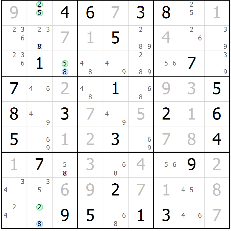 Position des candidats pour la solution de la Gr 49 page 52 du magazine de sudoku Virtuose n° 112