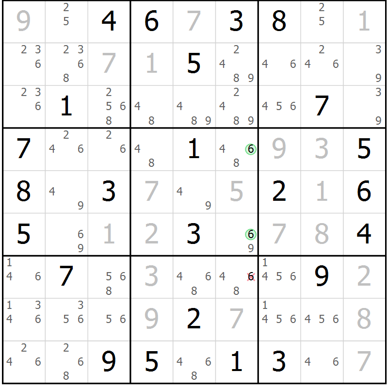 Position des candidats pour la solution de la Gr 49 page 52 du magazine de sudoku Virtuose n° 112