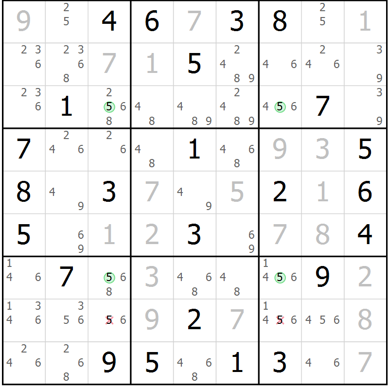 Position des candidats pour la solution de la Gr 49 page 52 du magazine de sudoku Virtuose n° 112