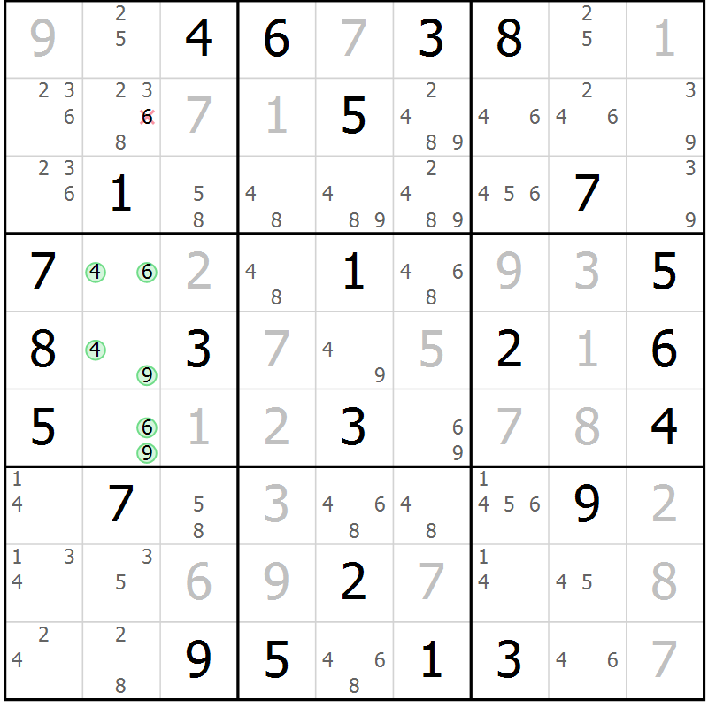 Position des candidats pour la solution de la Gr 49 page 52 du magazine de sudoku Virtuose n° 112