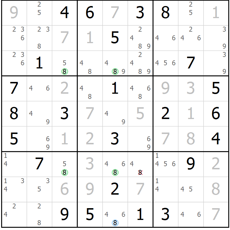 Position des candidats pour la solution de la Gr 49 page 52 du magazine de sudoku Virtuose n° 112