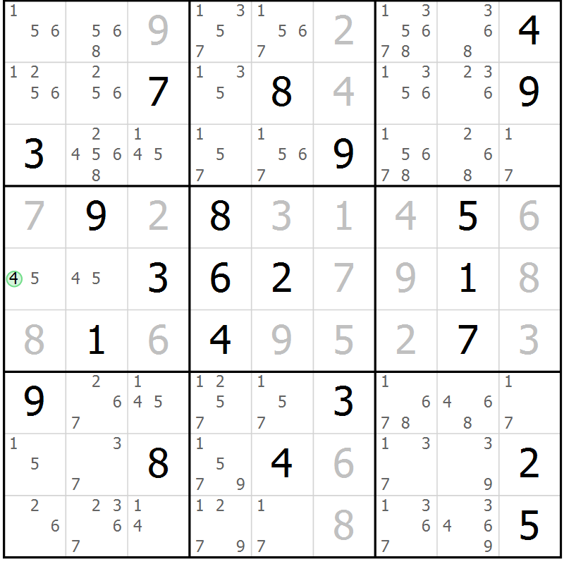 Position des candidats pour la solution de la Gr 5 page 8 du magazine de sudoku Virtuose n° 112