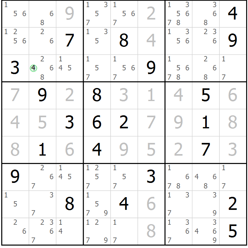 Position des candidats pour la solution de la Gr 5 page 8 du magazine de sudoku Virtuose n° 112