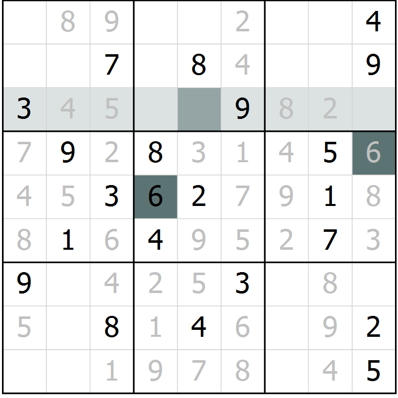Position des candidats pour la solution de la Gr 5 page 8 du magazine de sudoku Virtuose n° 112