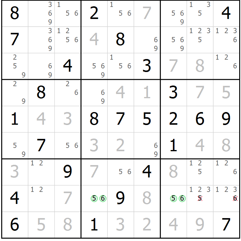 Position des candidats pour la solution de la Gr 50 page 53 du magazine de sudoku Virtuose n° 112