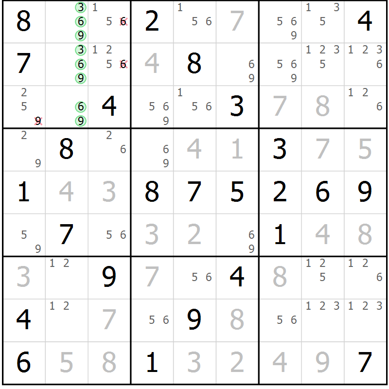 Position des candidats pour la solution de la Gr 50 page 53 du magazine de sudoku Virtuose n° 112