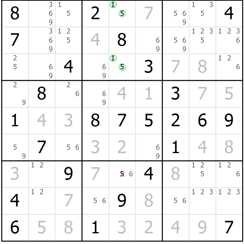 Position des candidats pour la solution de la Gr 50 page 53 du magazine de sudoku Virtuose n° 112