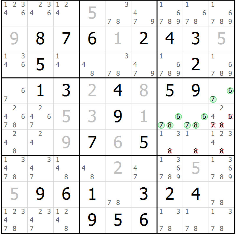Position des candidats pour la solution de la Gr 51 page 54 du magazine de sudoku Virtuose n° 112