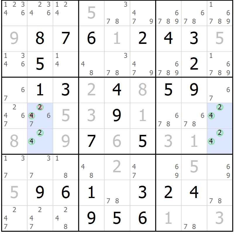 Position des candidats pour la solution de la Gr 51 page 54 du magazine de sudoku Virtuose n° 112