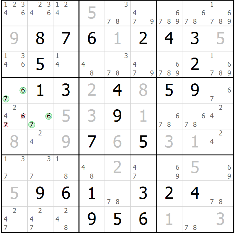 Position des candidats pour la solution de la Gr 51 page 54 du magazine de sudoku Virtuose n° 112
