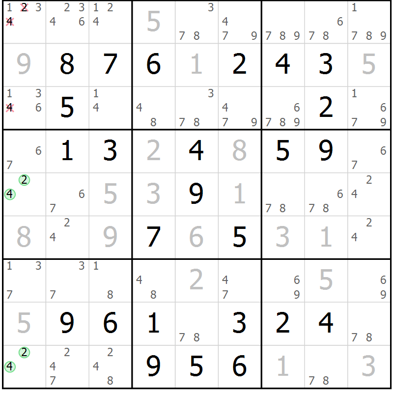 Position des candidats pour la solution de la Gr 51 page 54 du magazine de sudoku Virtuose n° 112