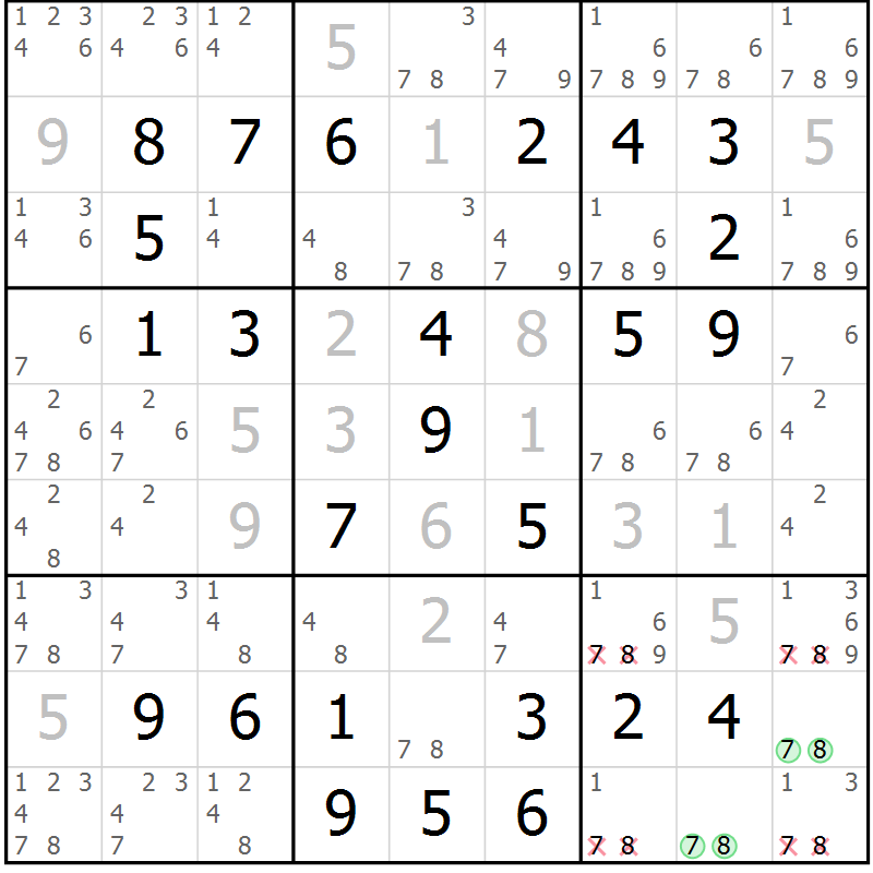 Position des candidats pour la solution de la Gr 51 page 54 du magazine de sudoku Virtuose n° 112