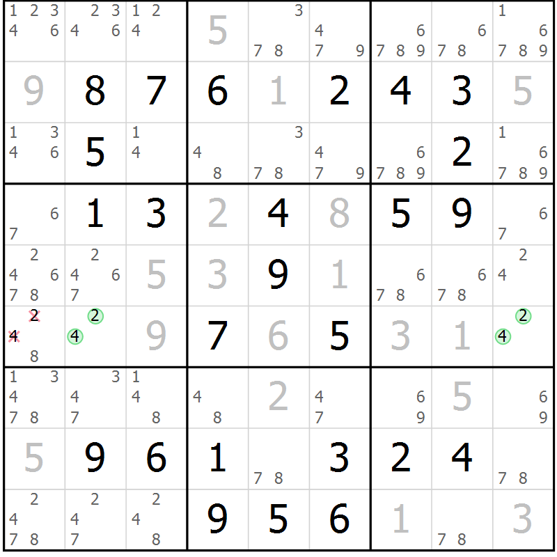 Position des candidats pour la solution de la Gr 51 page 54 du magazine de sudoku Virtuose n° 112