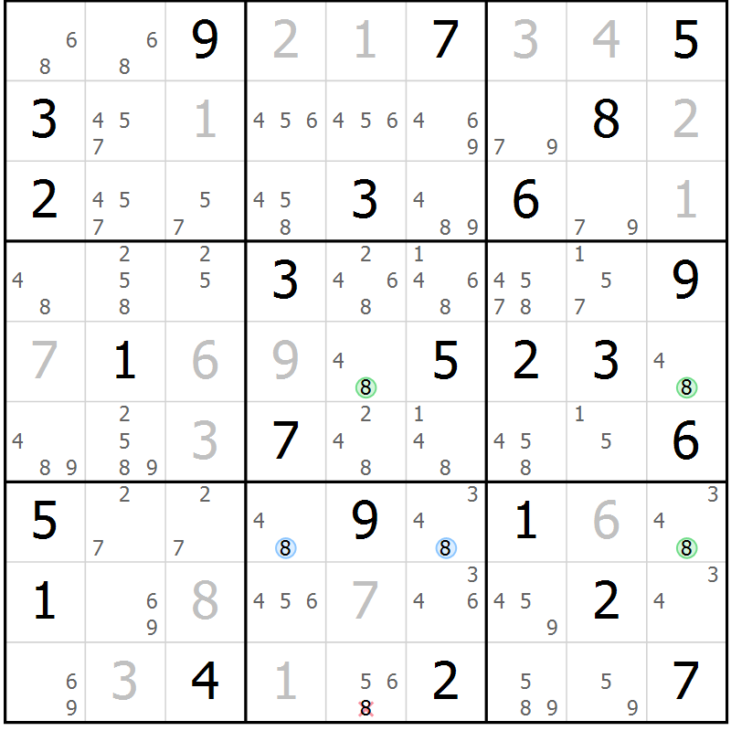 Position des candidats pour la solution de la Gr 53 page 56 du magazine de sudoku Virtuose n° 112